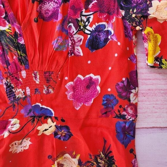 Studio by Preen Red Floral Print Short Sleeve Ruffle Asymmetric Hem Dress 6US - Picture 5 of 8